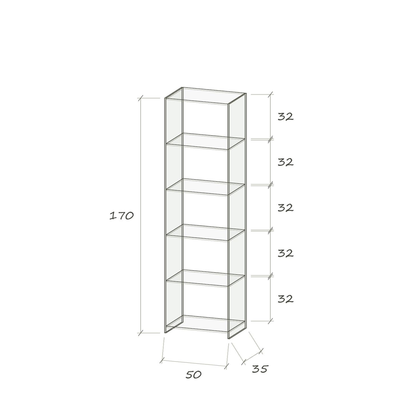 T IV · 50 × 35 × 170 cm · Gerade · 50 cm breit · Maße in cm