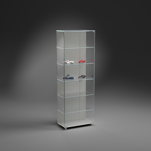 Zweitürige Glasvitrine SOLUS XL mit LED-Beleuchtung und seidengrauer Rückwand