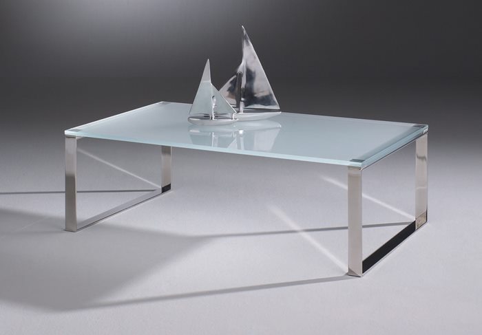 Glas-Couchtisch DAVIS mit Edelstahlgestell