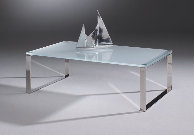 Glas-Couchtisch DAVIS mit Edelstahlgestell