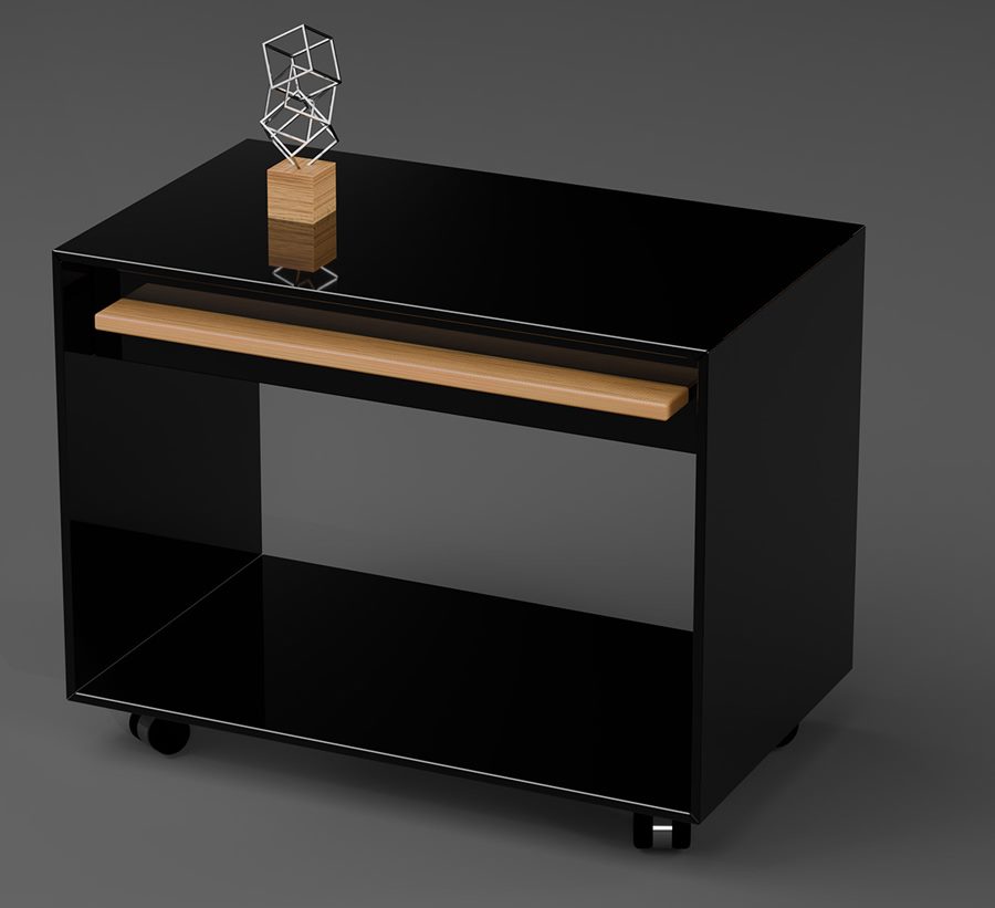 PIANO nightstand with dark grey Parsol glass and a solid oak handle