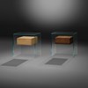 Glass nightstand PURE FLY by DREIECK DESIGN: Optiwhite glass - drawer solid wood oak + walnut