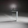 Glass console table L 54 by DREIECK DESIGN: OPTIWHITE clear + lower angle color grey aluminum