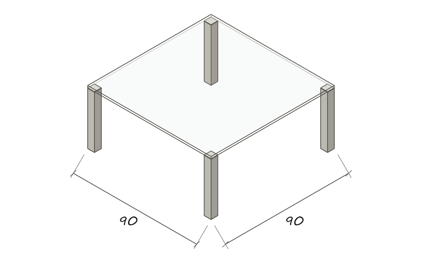 Dimension drawing QUADRO 90 × 90 cm