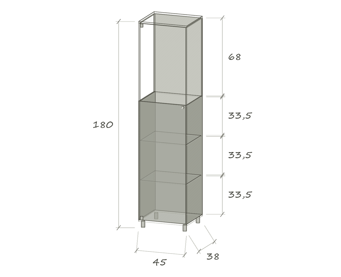 CL 3 · 45 × 38 × 180 cm · Partially lacquered · Left-hand hinges · Dimensions in cm