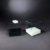 Glass bedside table PURE DOWN by DREIECK DESIGN: OPTIWHITE color jet black + pure white