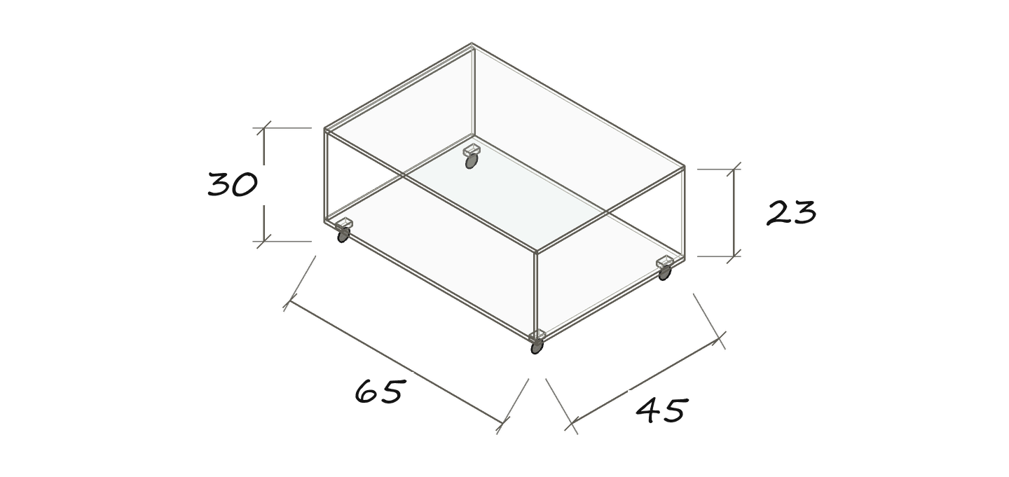 Isolated dimension drawing GC 01: 65 × 45 × 30 cm · Clear compartment heights: 23 cm