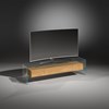 Modern TV stand made of glass with a solid wood drawer department in oak - FLY 162 Optiwhite - drawers solid wood oak