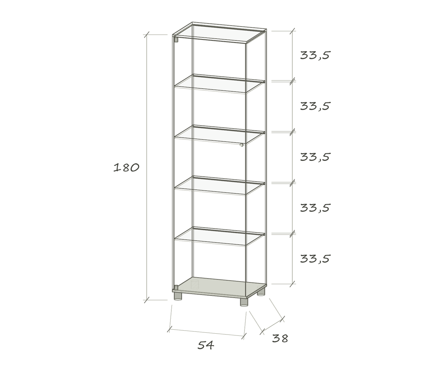 S IV LED LINE · 54 × 38 × 180 cm · Single cabinet · Left-hand hinges · Dimensions in cm