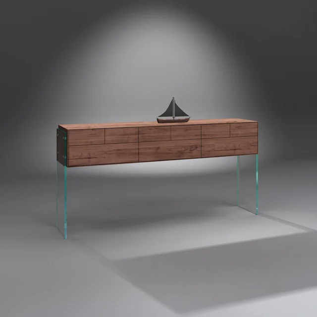 FLAIR · 179 cm breit: Seitenwangen + Massivholz Nussbaum