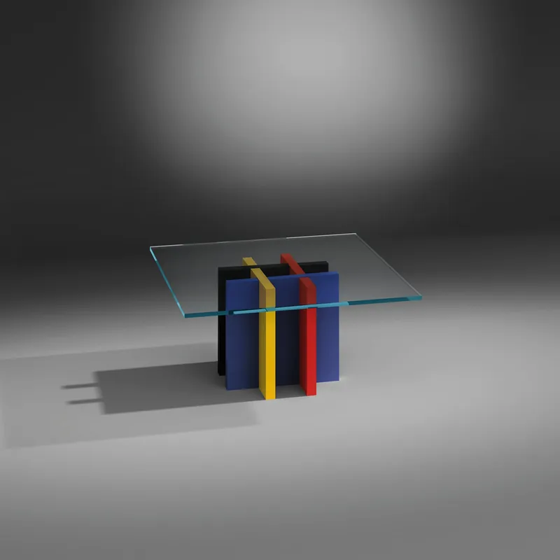 Glascouchtisch mit lackierten Holzuntergestell MONDRIAN von DREIECK DESIGN: MONDRIAN 99 - Optiwhite klar - Untergestell MDF seidenmatt lackier