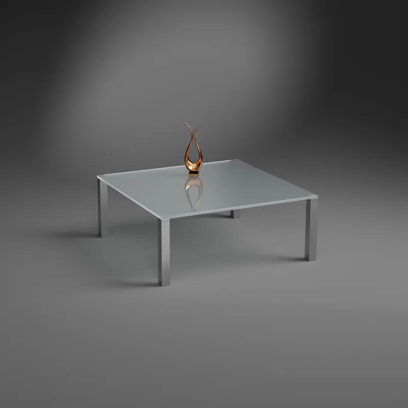 Glass and stainless steel coffee table - QUADRO 1140 - Glass Optiwhite Satin-finished - Table legs brushed stainless steel