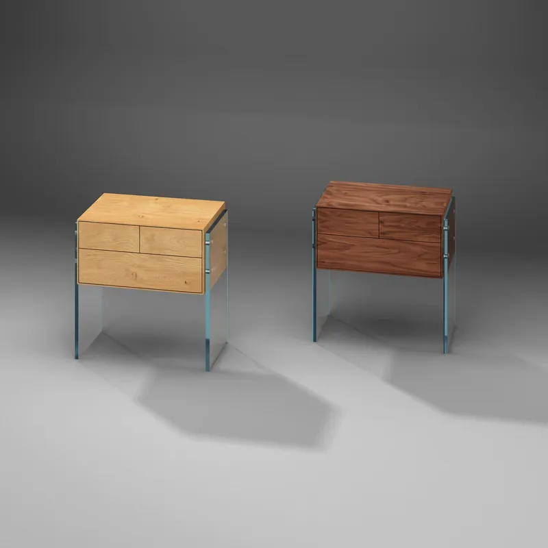 Nachttisch FLAIR aus Massivholz und Glas