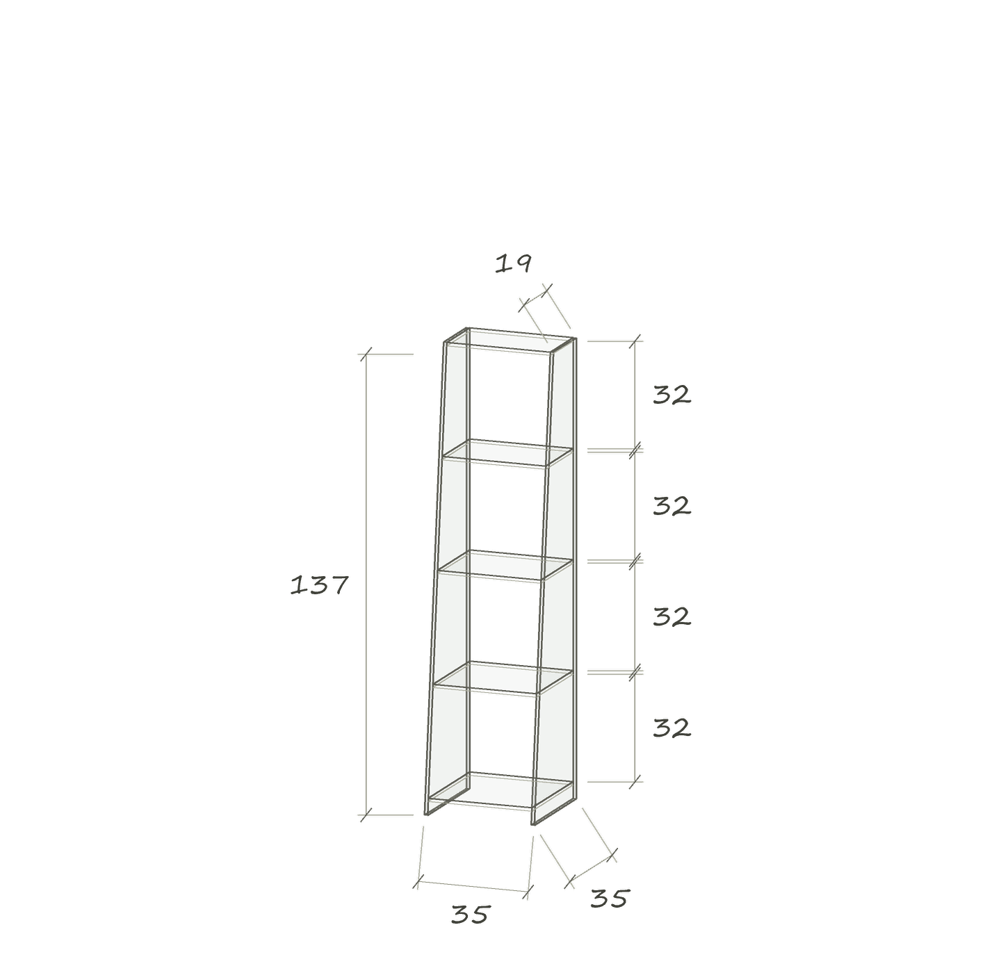T III S · 35 × 35 × 137 cm · Schräg · 35 cm breit · Maße in cm