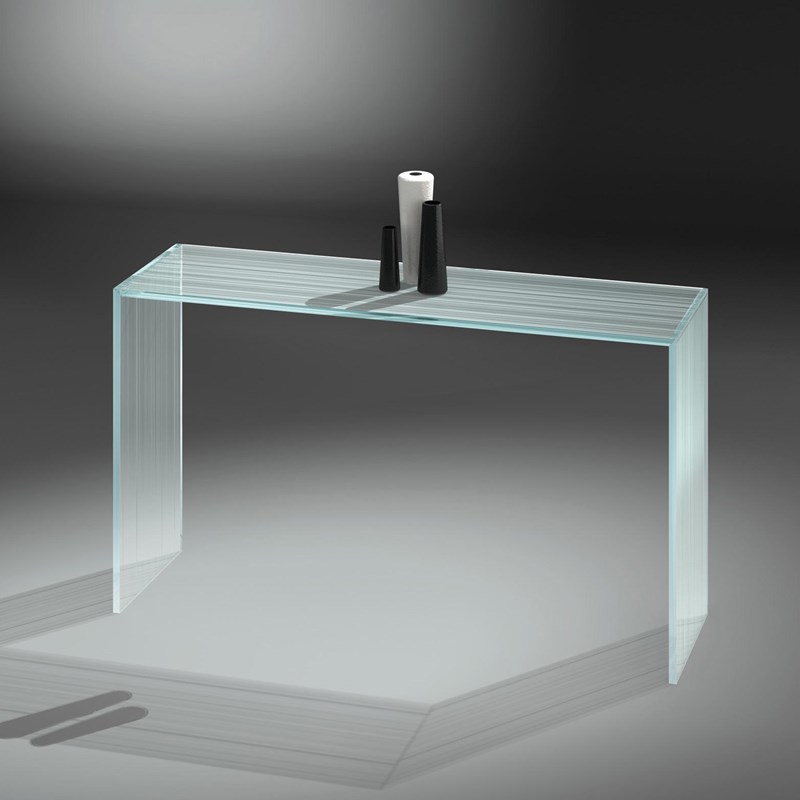 Glass console table ARCADIA by DREIECK DESIGN: Arc 23 - OPTIWHITE raindance - without shelf