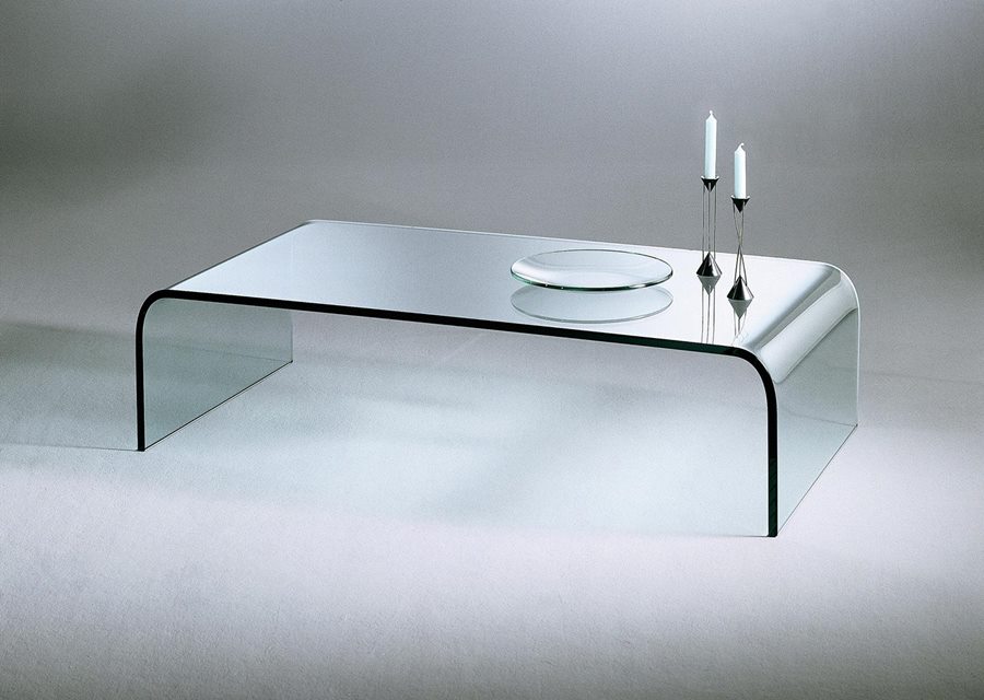 Rechteckiger U-Tisch UT 40 aus gebogenem Glas